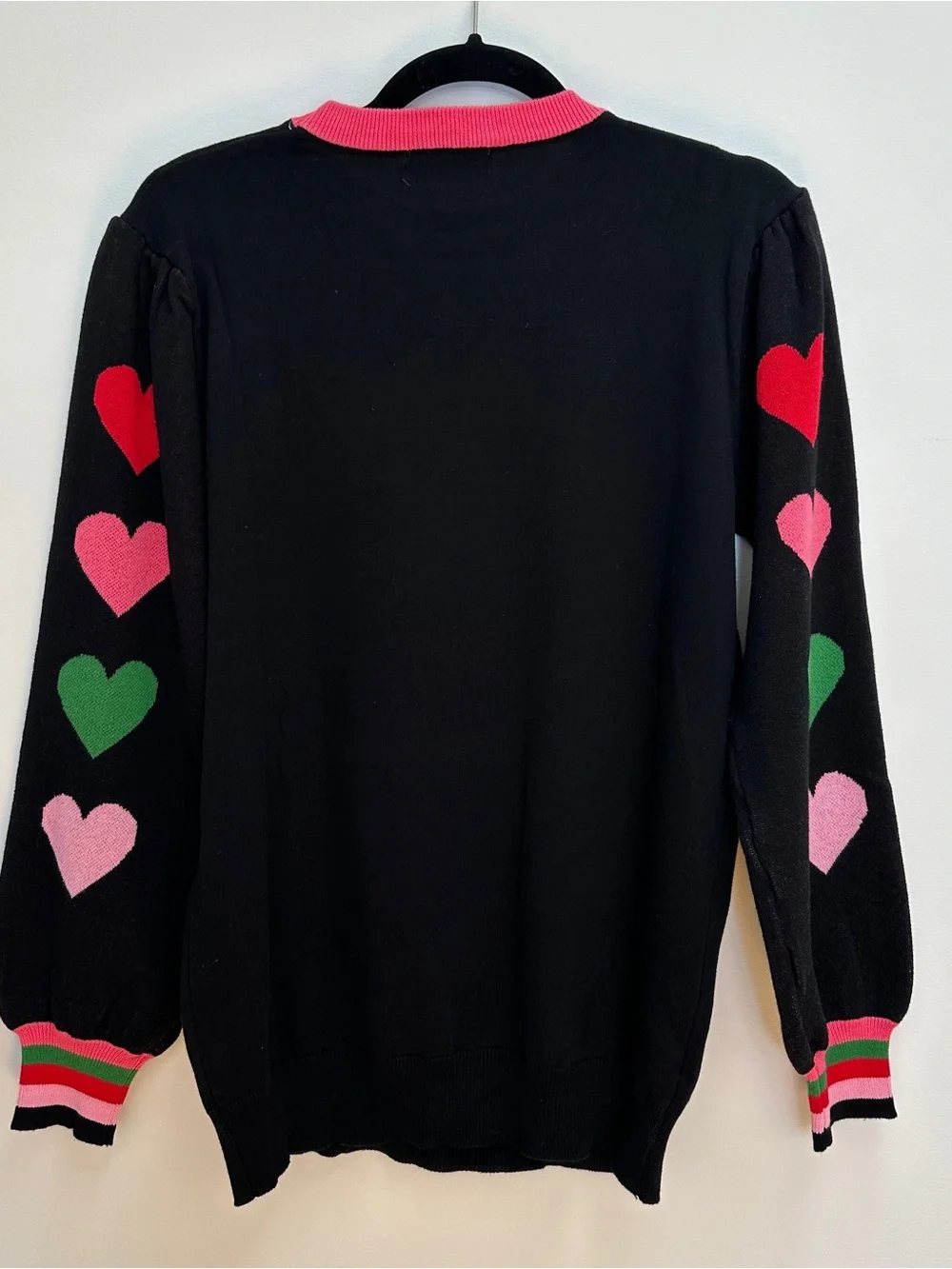 ✨ NWT OXKNIT Retro Heart Puff Sleeve 100% Cotton Sweater ✨ - Picture 3 of 4